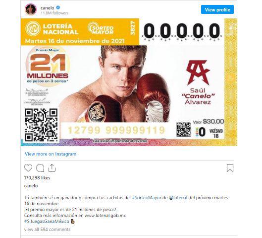 $!Lotenal homenajea a Canelo Álvarez con su imagen en los billetes para Sorteo Mayor