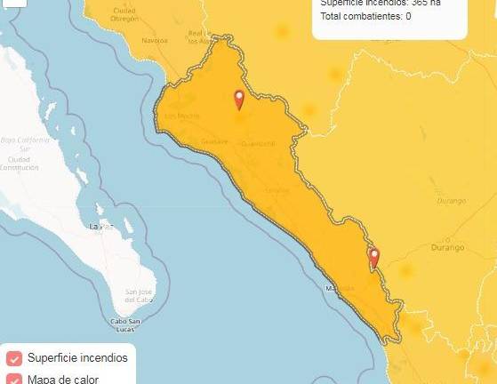 En la tarjeta diaria de incendios de Conafor solamente aparecen dos casos: el de Concordia y el de Sinaloa de Leyva.