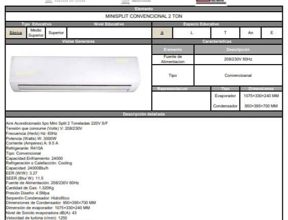 Lo que se busco son aires acondicionados tipo minisplit convencional de 2 toneladas.