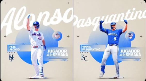 Pete Alonso y Vinnie Pasquantino, los mejores de la semana pasada en las Grandes Ligas.