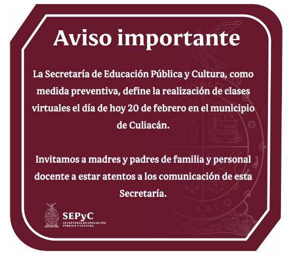 Anuncian SEPYC y UAS clases virtuales en Culiacán este jueves tras jornada violenta