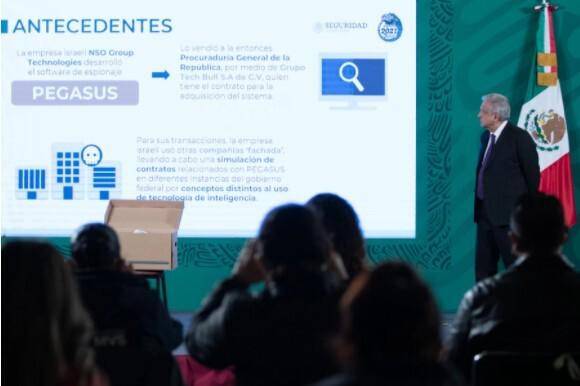 Rosa Icela Rodríguez Veláquez, titular de la Secretaría de Seguridad Pública y Protección Ciudadana, denunció que NSO Group utilizó empresas fachada para suscribir contratos gubernamentales entre 2012 y 2018.