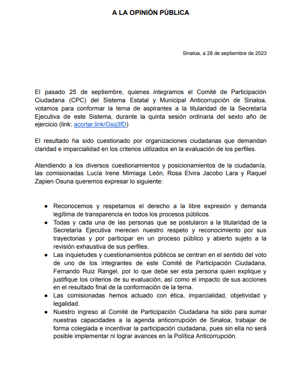 $!Comisionadas del CPC se desmarcan de Fernando Ruiz Rangel