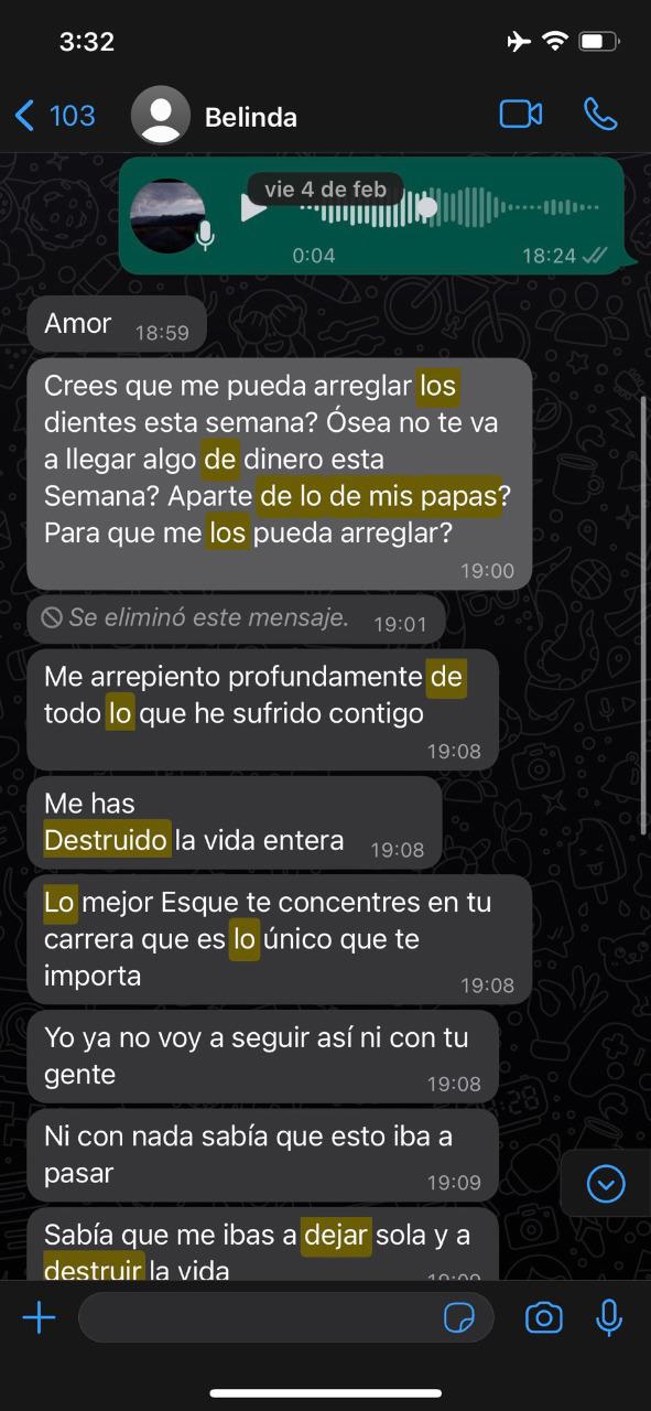 $!Christian Nodal filtra mensajes de Belinda en los que le pide dinero