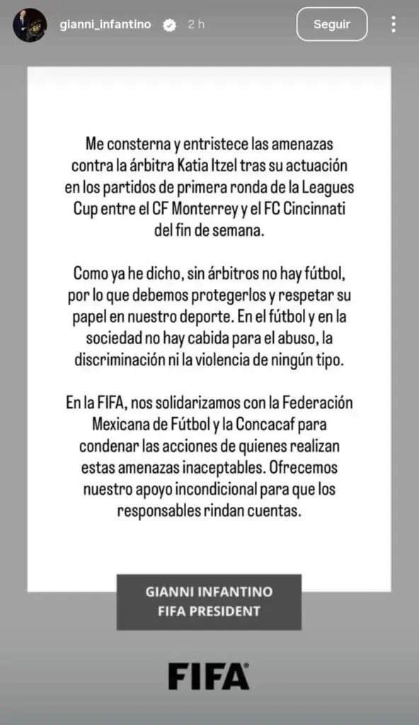$!Infantino respalda a Katia Itzel García tras amenazas: ‘Sin árbitros no hay futbol’