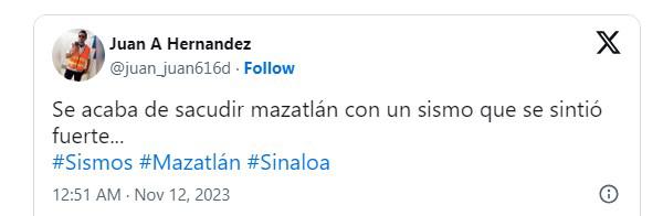 $!En redes, reportaron un sismo en Mazatlán.