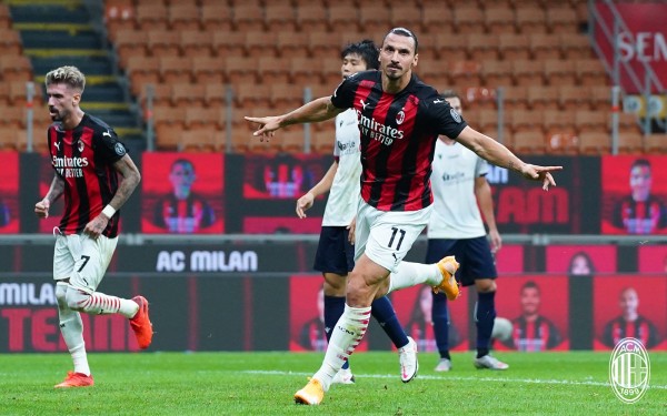Zlatan Ibrahimovic le dio al AC Milan su primera victoria de la nueva temporada, en la Serie A. (Twitter @acmilan)
