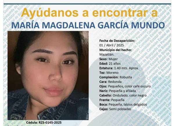 El paradero de María Magdalena es desconocido desde el pasado martes en Mazatlán.