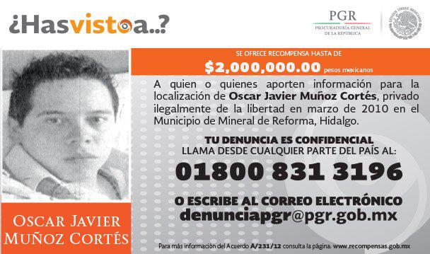 $!Ficha de búsqueda de Óscar Javier Muñoz Cortés, desaparecido a los 21 años. Funcionarios de la CNB aseguraron a sus padres que se había vacunado contra el covid-19, pero desconocían en qué ciudad.