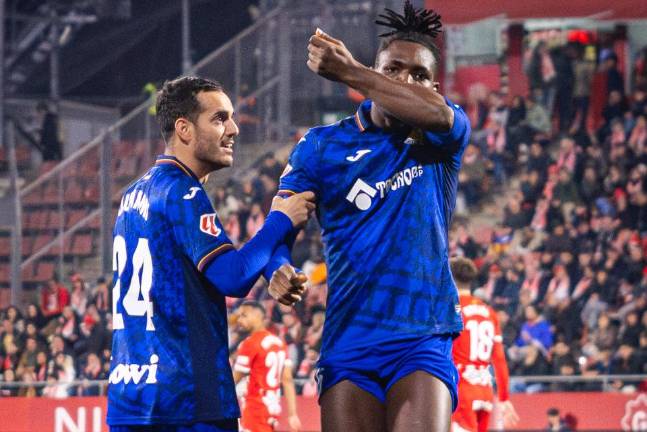 Christantus Uche celebra su gol, con el que le dio ventaja momentánea al Getafe.