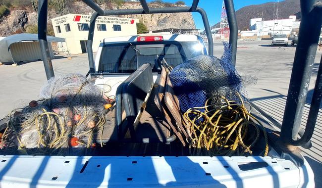 Equipos de pesca decomisados durante operativos de Conapesca.