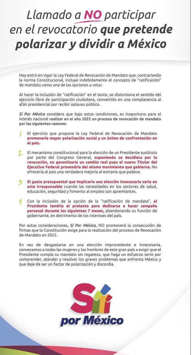$!La organización Sí por México, que promueve Claudio X. González, llama a no participar en la consulta de revocación de mandato