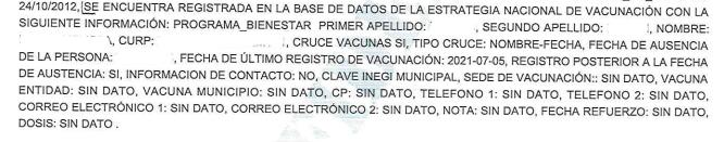 $!El oficio incluye la fecha de un registro de vacunación, pero carece de información de contacto, datos del biológico y el lugar donde fue aplicado.