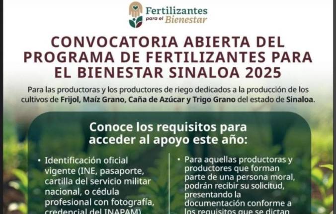 El registro será disponible para productores de riego de hasta 10 hectáreas de los cultivos señalados.