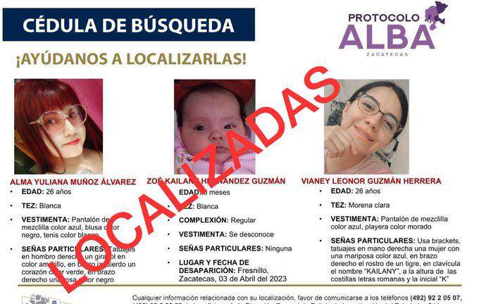 Las tres mujeres eran buscadas por la Fiscalía de Zacatecas.
