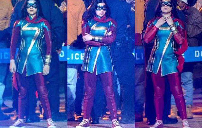 Iman Vellani, con el traje de la superheroína Ms. Marvel.