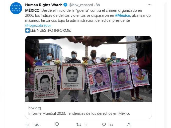 HRW destaca estrategia fallida de militarización de AMLO