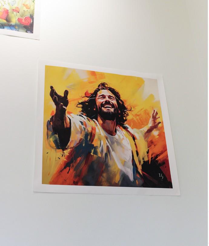 $!Del artista Iván Guaderrama, este retrato de Jesús lo representa como una luz que brilla en la oscuridad.