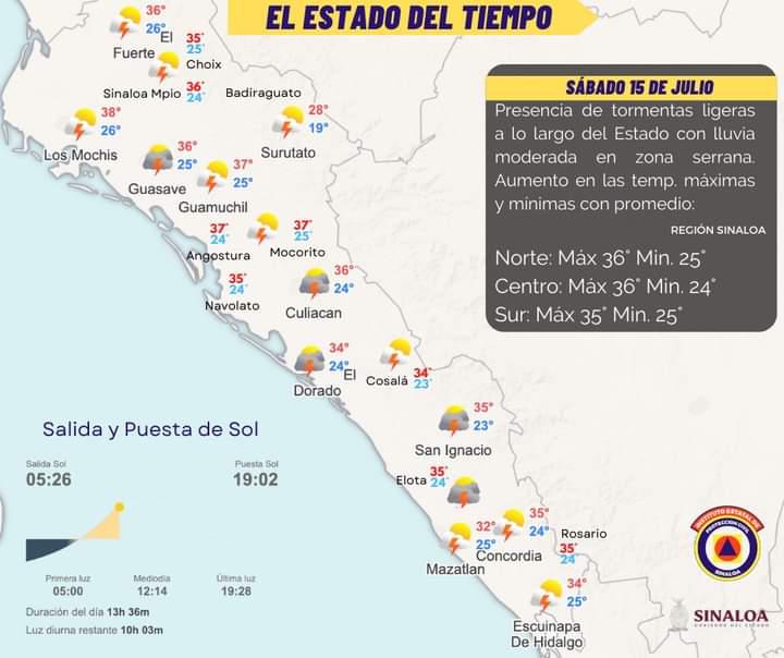 $!Pronostican lluvias intensas para este sábado en Sinaloa