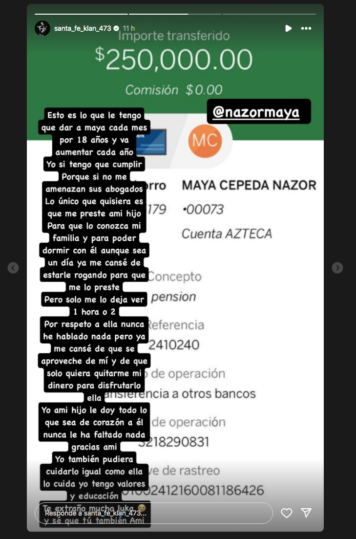 $!Señala Santa Fe Klan a Maya Nazor de no permitirle ver a su hijo, y ella le responde