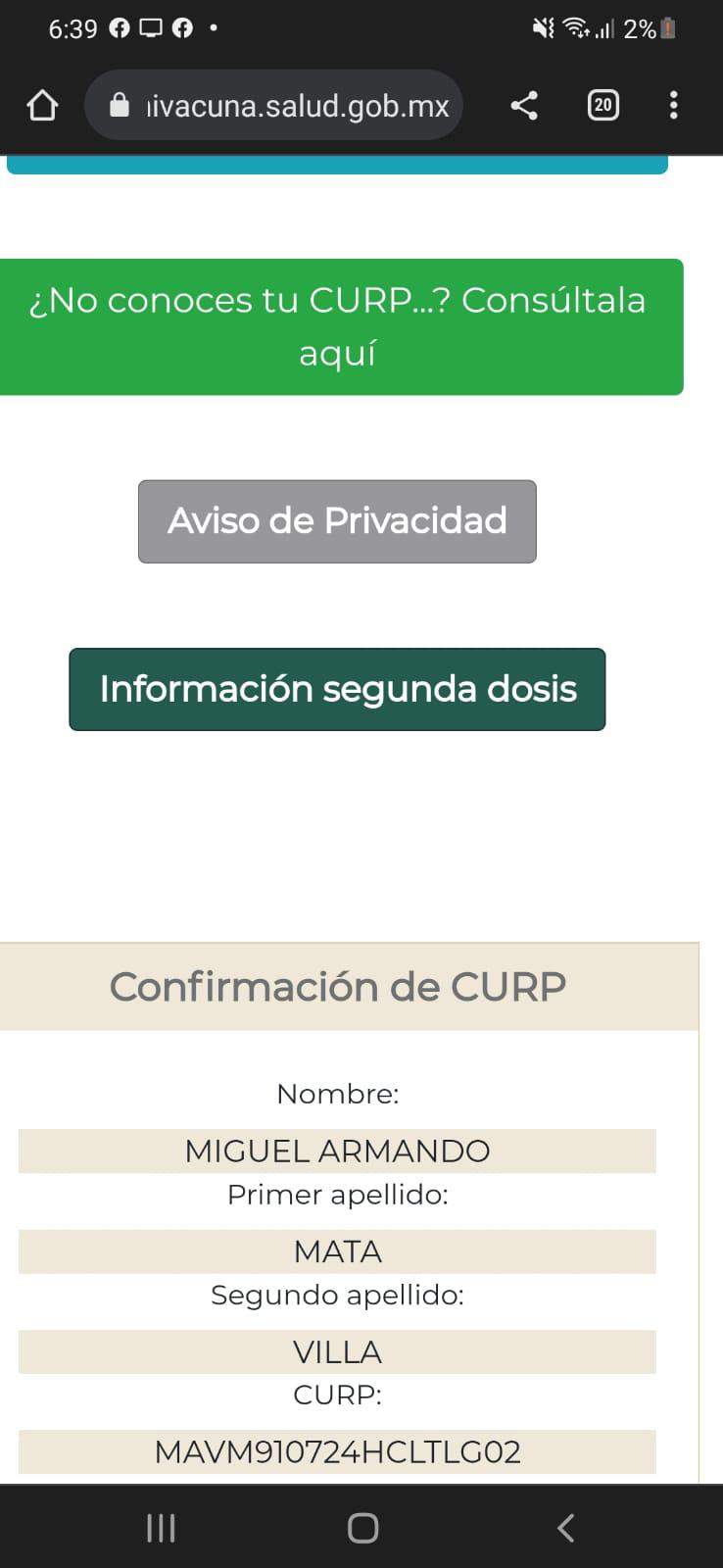 $!Al revisar la página de Mi vacuna el 10 de julio, Miguel aparecía como vacunado.
