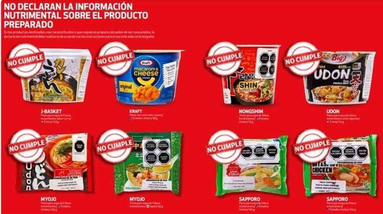 Sopas que la Profeco advierte que no cumplen con la información que difunden.