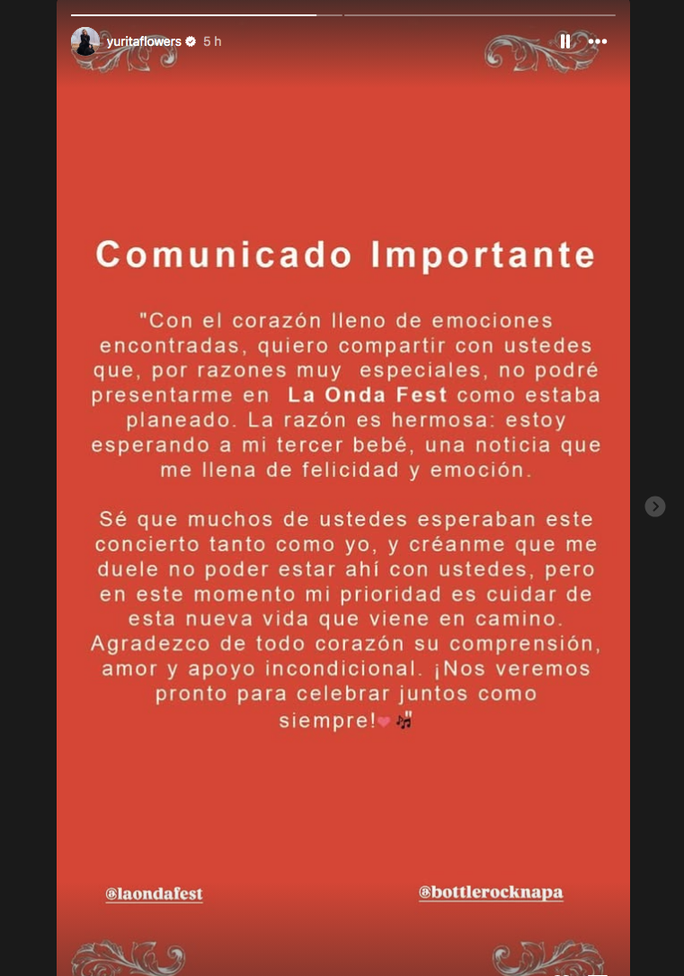 $!Cancela Yuridia concierto por su tercer embarazo