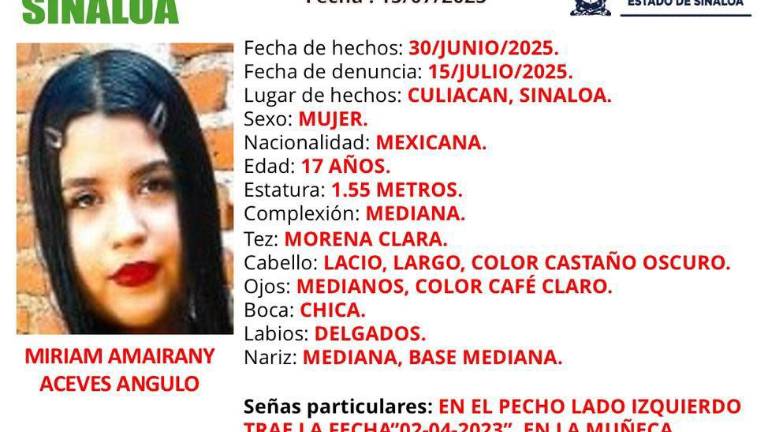 La FGE activó la Alerta Amber para la localización de Miriam Amairany, desaparecida en Culiacán.