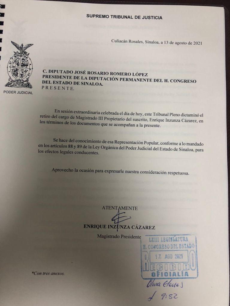 $!Enrique Inzunza Cázarez se aparta de su cargo del Poder Judicial; será Secretario de Gobierno de Rocha Moya