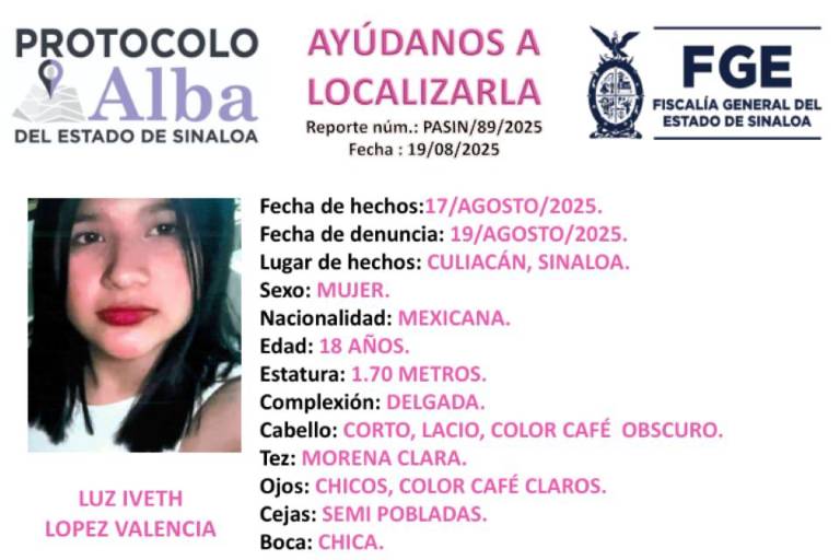 Localizan con vida a Luz Iveth, reportada como desaparecida en Culiacán