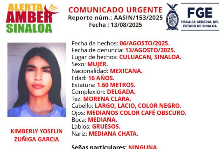 Localizan con vida a Kimberly Yoselin, reportada como desaparecida en Culiacán