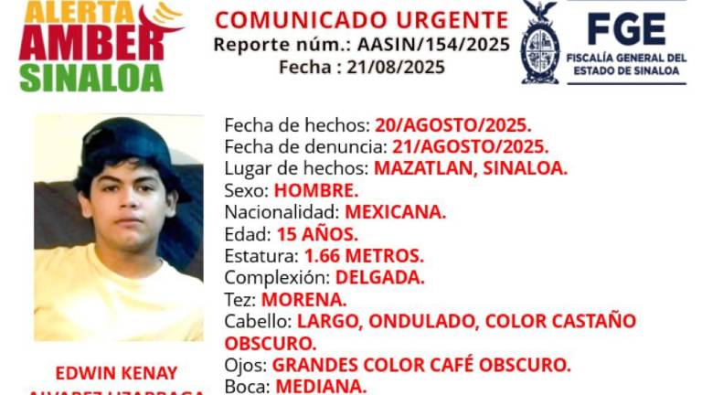 Autoridades estatales activaron la Alerta Amber para la localización de un menor de edad desaparecido.