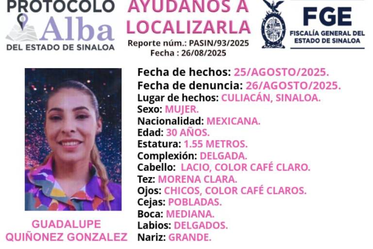 Buscan a Guadalupe, desaparecida en Santa Fe, en Culiacán