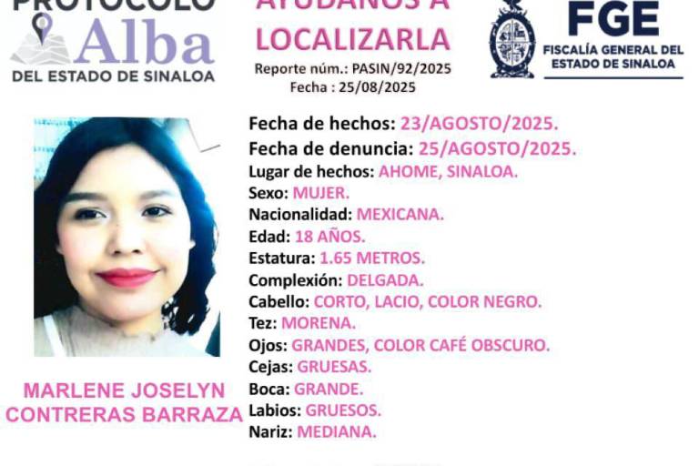 Activan Protocolo Alba por desaparición de Marlene Joselyn, en Los Mochis