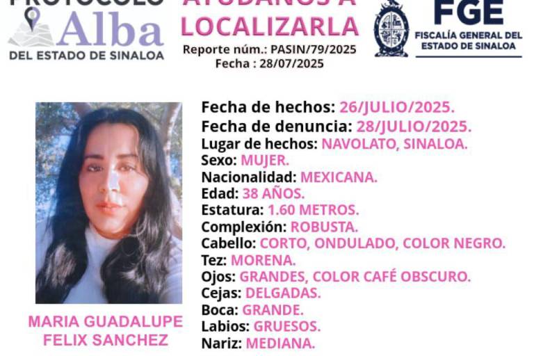 Buscan a María Guadalupe, desaparecida en Navolato