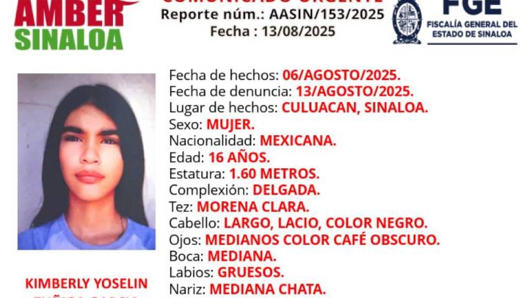 La FGE desactivó la Alerta Amber tras la localización con vida de la adolescente desaparecida en Culiacán.
