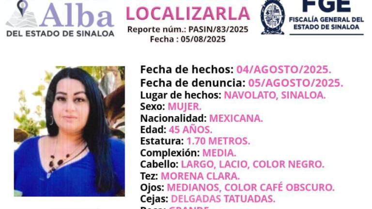 Juliana fue vista por última vez el 4 de agosto en Navolato.
