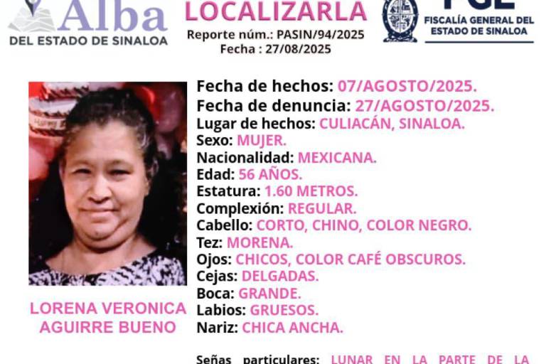 Activan Protocolo Alba por desaparición de Lorena Verónica en Culiacán