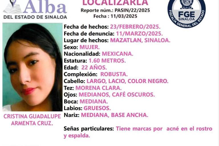 Buscan a joven desaparecida en Mazatlán