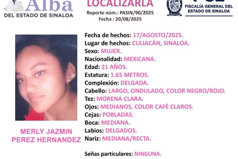 Buscan a Merly Jazmín, joven desaparecida en Culiacán