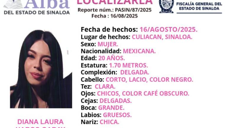 La FGE desactivó el Protocolo Alba tras la localización de Diana Laura, reportada como desaparecida en Culiacán.