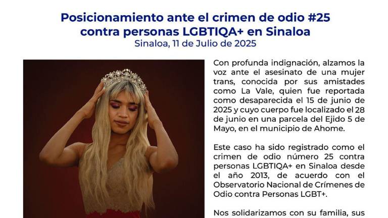 Activistas han exigido justicia tras el asesinato de “La Vale” y urgieron medidas para frenar la violencia contra personas trans en Sinaloa.