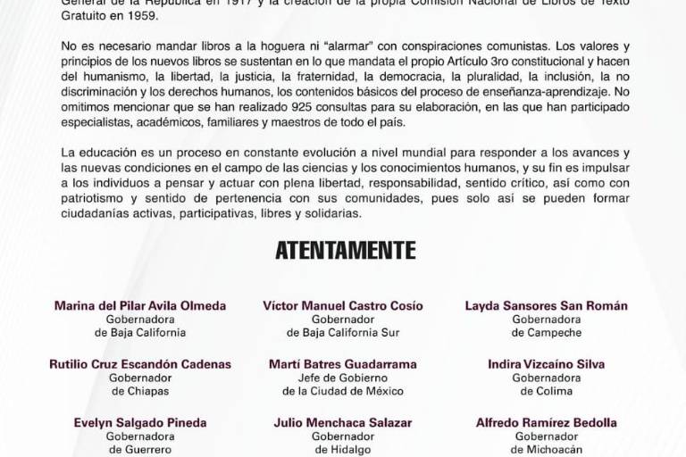 Defienden gobernadores de la 4T los nuevos libros de texto