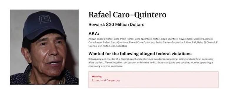 Ficha de Rafael Caro Quintero de la DEA.