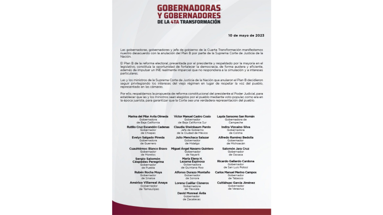 Los gobernadores manifestaron su desacuerdo con la invalidación del llamado Plan B electoral, por parte del máximo tribunal mexicano.