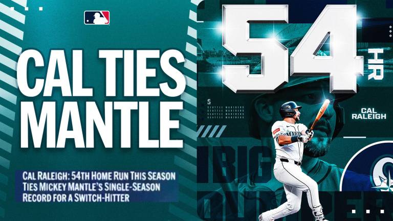 Cal Raleigh está a la par de la leyenda Mickey Mantle en cuanto a mayor cantidad de jonrones en una temporada para ambidiestros.