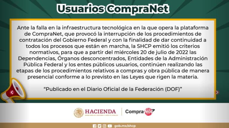 La página de CompraNet fue suspendida por fallas técnicas