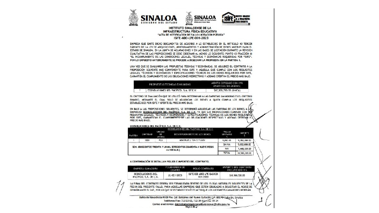 El contrato de la Licitación Pública ISIFE-ADQ-LPE-001-2023 se lo llevó la empresa Eco Soluciones del Pacífico S.A de C.V.