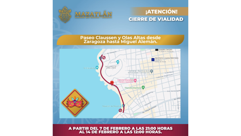 Las zona de Paseo Claussen y Olas Altas será cerrada a partir de este miércoles a las 21:00 horas hasta el 14 de febrero a las 12:00 horas.