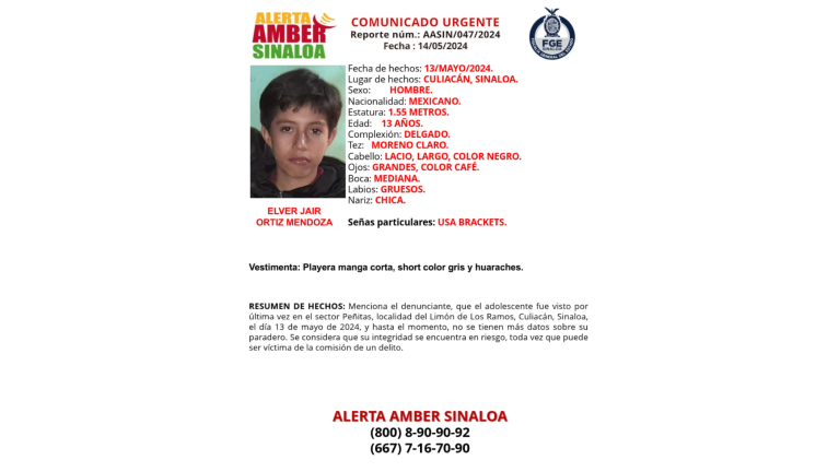 Alerta Ámber del menor Elver Jair “O”.